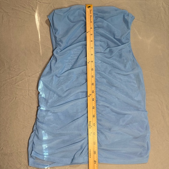 NWT Calia Ruched Mock Neck Mesh Tank Tranquil Light Blue Small Yoga Pilates - Picture 10 of 10